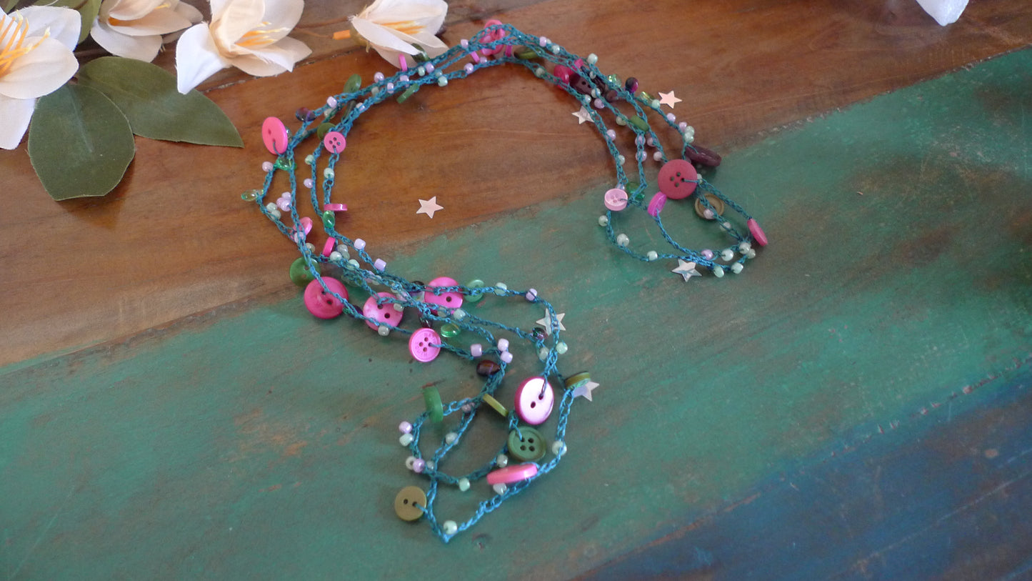 Collier Boutons Turquoise et Rose
