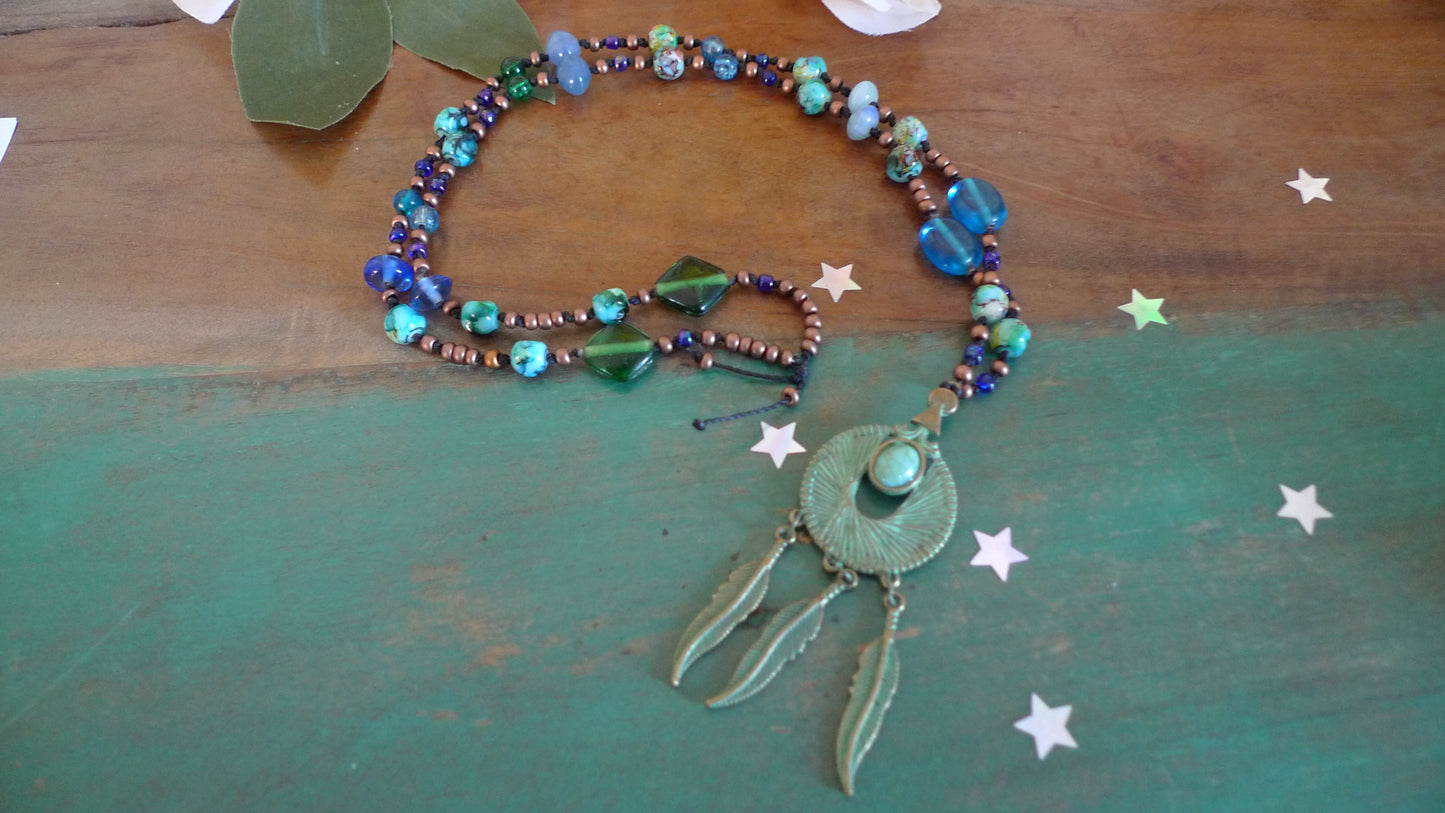 Collier Attrape Rêves Or & Bleu