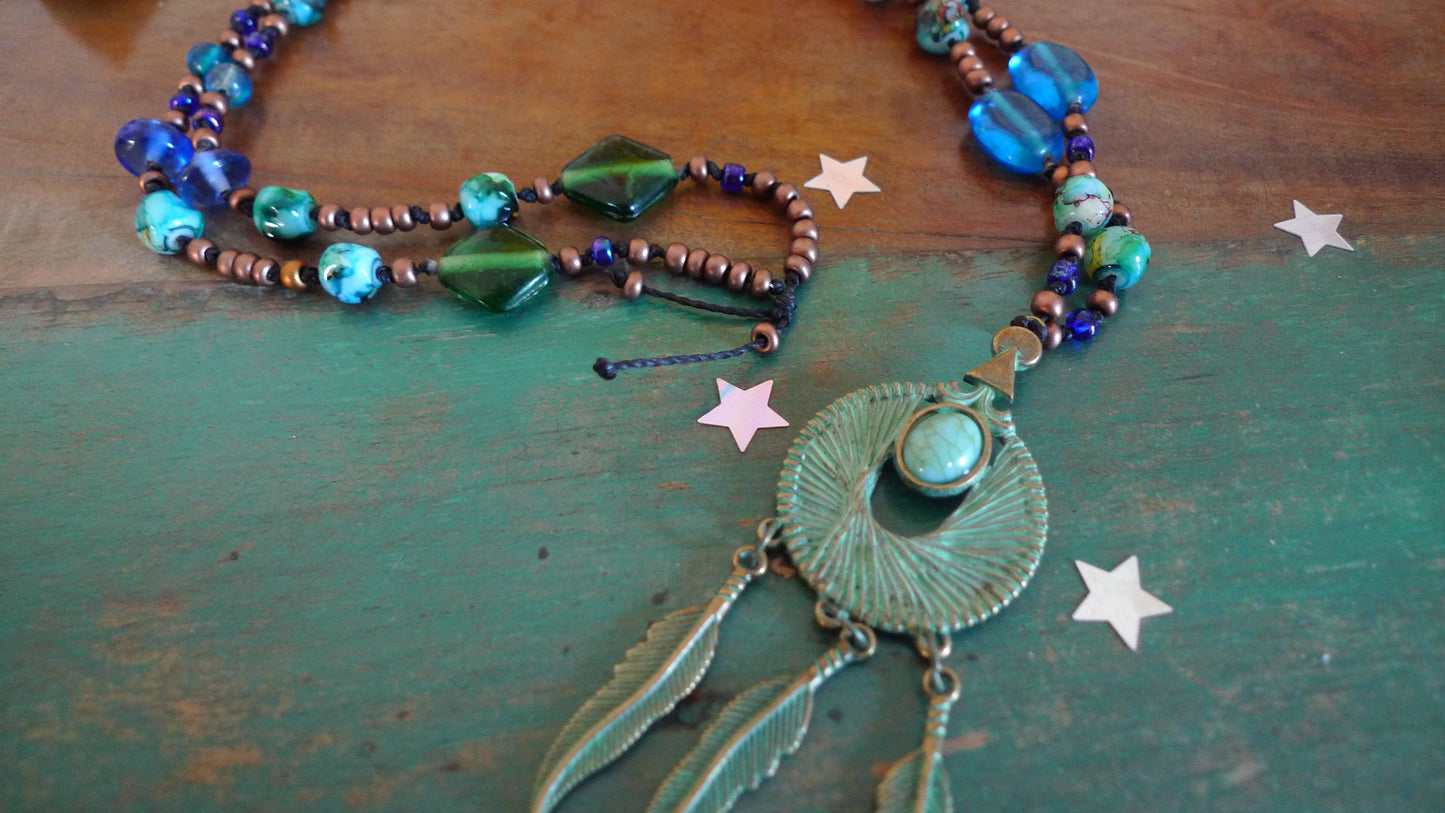Collier Attrape Rêves Or & Bleu