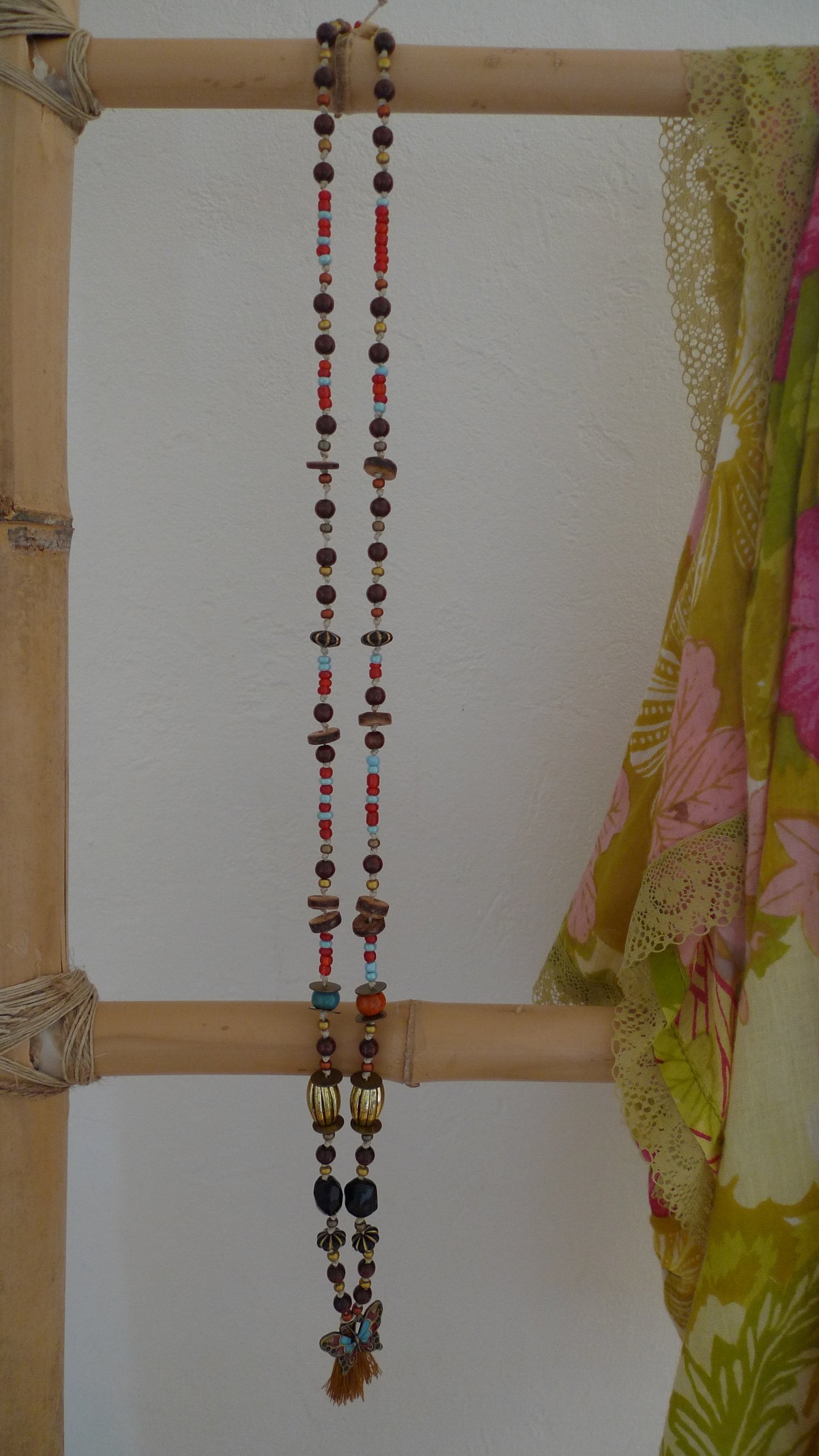 Collier Papilon Rouge et Bronze