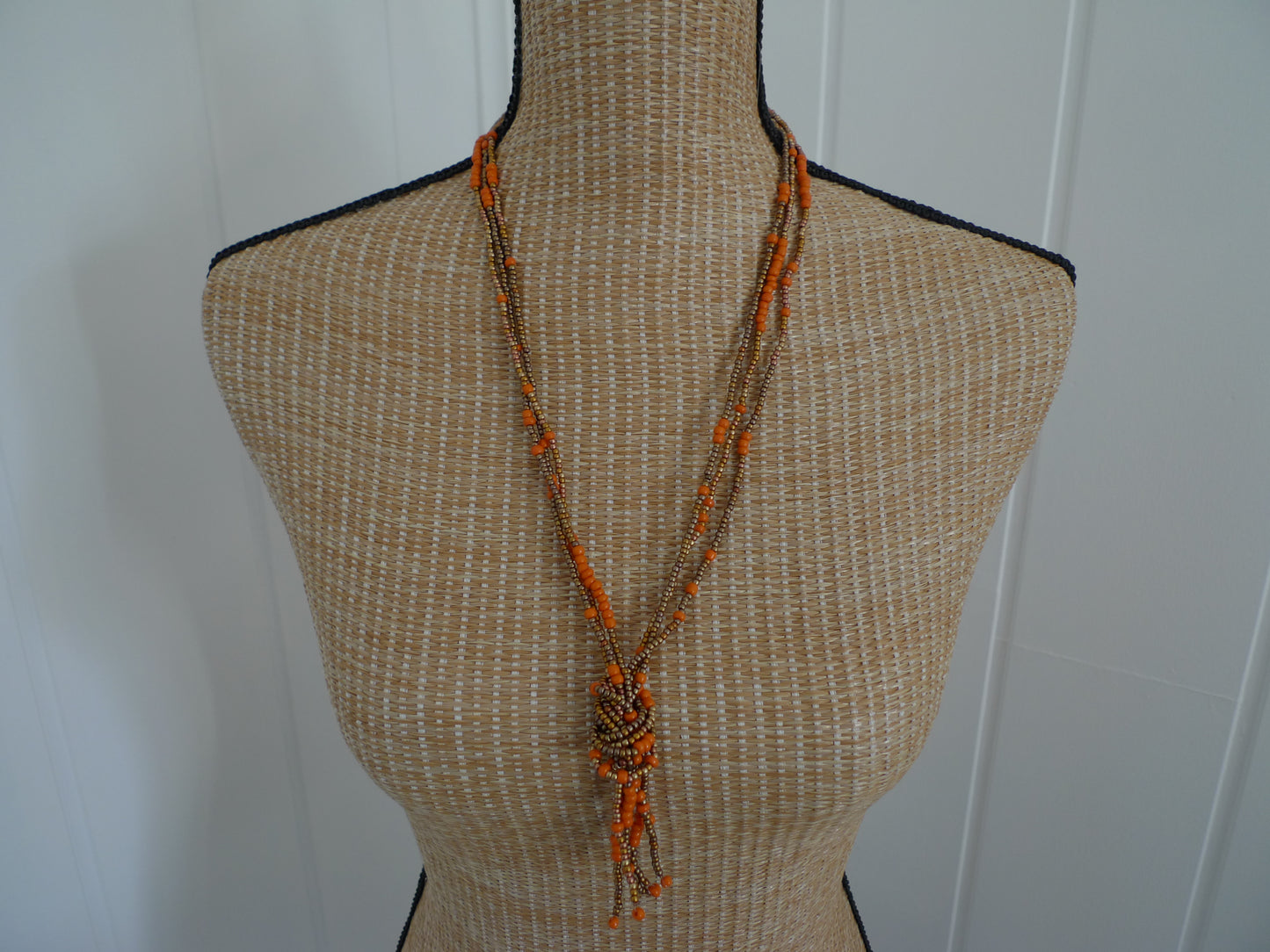Collier Perles Orange/Bronze