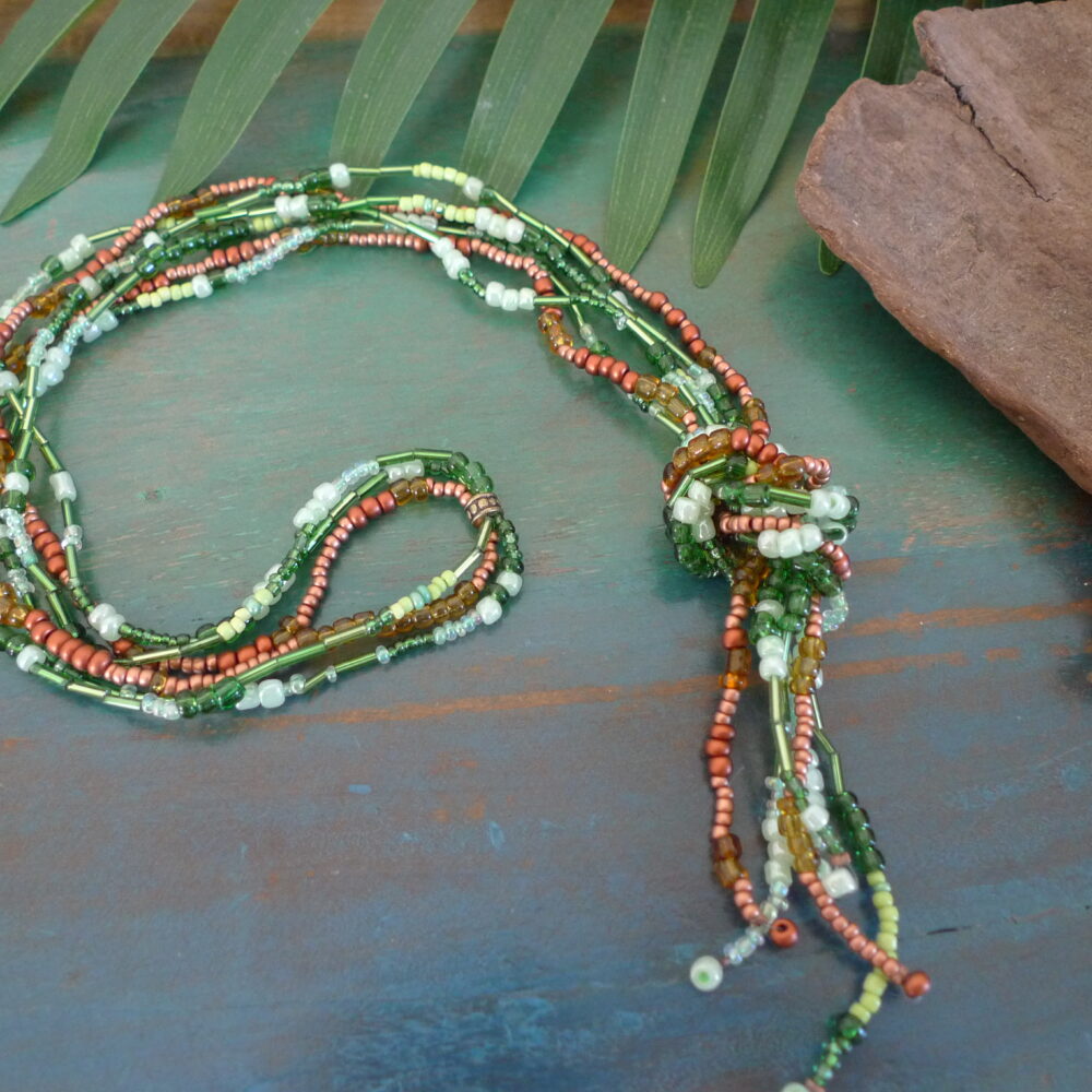 Collier perles Vert/Bronze