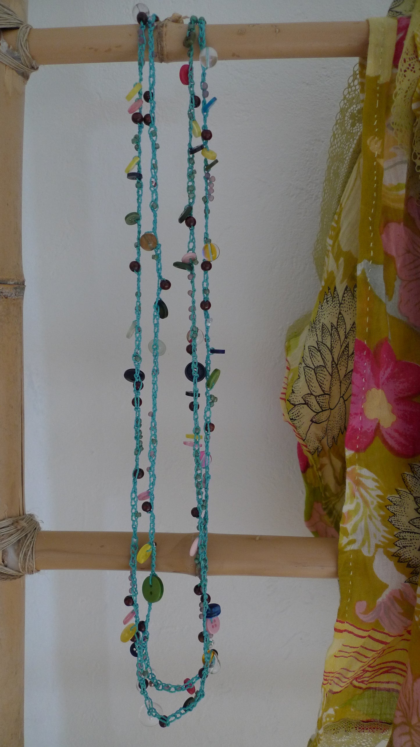 Collier crochet Perles et Boutons Turquoise