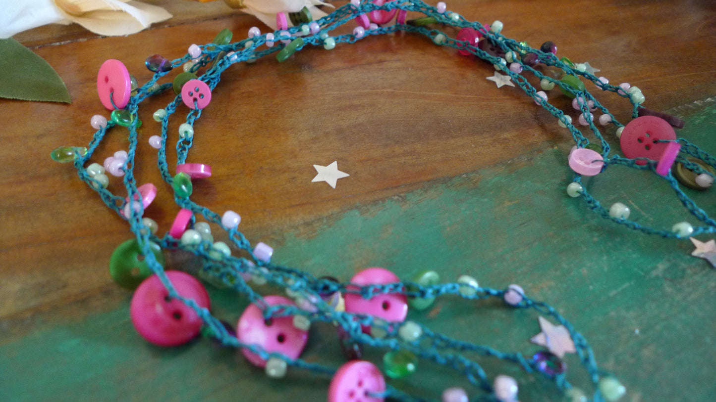 Collier Boutons Turquoise et Rose